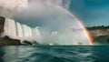 rainbow over the river Spectacular rainbow near tourist boat at Niagara Falls Royalty Free Stock Photo