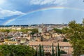 Rainbow over Rome. Arial view of Rome city from Janiculum hill, Terrazza del Gianicolo. Rome. Italy