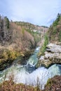 Rainbow over saut du doubs waterfall in the region of doubs