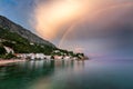 Rainbow over the Small Village in Omis Riviera after the Rain