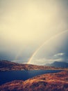 Rainbow over Toftavatn Faroe Islands Royalty Free Stock Photo