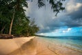 Rainbow over tropical beach , Dominican republic Royalty Free Stock Photo