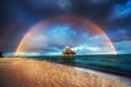 Rainbow over the Tropical beach in Punta Cana, Dominican Republic Royalty Free Stock Photo