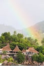 Rainbow over tropical island and luxurious hotel Royalty Free Stock Photo