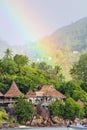 Rainbow over tropical island and luxurious hotel Royalty Free Stock Photo