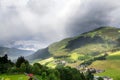 Rainbow over valley with Schattberg Mountain, Saalbach-Hinterglemm, Austria Royalty Free Stock Photo