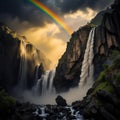 Rainbow over Victoria Falls in Zimbabwe, Africa, generative ai