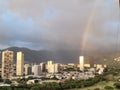 Rainbow Over Waikiki Beach Hotels Royalty Free Stock Photo