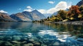 A rainbow over water with mountains and clouds. Generative AI. Royalty Free Stock Photo