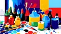 Rainbow paint brushes in paint cans