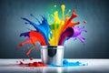 Rainbow Paint Bucket. Colorful Color splash. ai generated Royalty Free Stock Photo