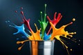 Rainbow Paint Bucket. Colorful Color splash. ai generated Royalty Free Stock Photo