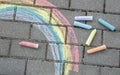 Rainbow painted in colored chalk on a path on the street Royalty Free Stock Photo