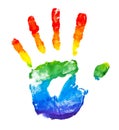 Rainbow painted hand shape