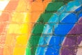 Rainbow on a brick wall. Red, orange, yellow, green, blue, indigo, purple colors Royalty Free Stock Photo