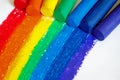 A rainbow drawn with crayons and raindrops falling on it. Royalty Free Stock Photo