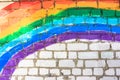 LGBT rainbow on a brick wall. Red, orange, yellow, green, blue, indigo, purple. Royalty Free Stock Photo