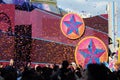 Rainbow paper streamers after parade