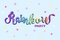 Rainbow Party text as logotype, badge, patch and icon isolated on blue background.