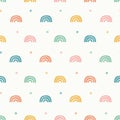 Rainbow pattern design, cute vector seamless repeat background of colourful rainbows and stars. Ideal for child and baby