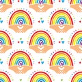 Rainbow pattern Love background, Cute childishly drawn rainbows. Vector seamless pattern