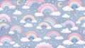 A Rainbow pattern with whimsical pastel arcs and clouds, Ai generated image Royalty Free Stock Photo