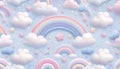 A Rainbow pattern with whimsical pastel arcs and clouds, Ai generated image Royalty Free Stock Photo