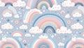 A Rainbow pattern with whimsical pastel arcs and clouds, Ai generated image Royalty Free Stock Photo
