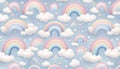 A Rainbow pattern with whimsical pastel arcs and clouds, Ai generated image Royalty Free Stock Photo