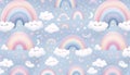 A Rainbow pattern with whimsical pastel arcs and clouds, Ai generated image Royalty Free Stock Photo