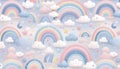 A Rainbow pattern with whimsical pastel arcs and clouds, Ai generated image Royalty Free Stock Photo