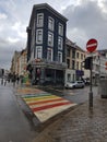 Rainbow Pedestrian Crosswalk in Belgium Royalty Free Stock Photo