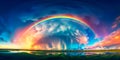 rainbow phenomenon after rain, when bright colors stretch across the sky. Generative AI Royalty Free Stock Photo