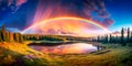 rainbow phenomenon after rain, when bright colors stretch across the sky. Generative AI Royalty Free Stock Photo