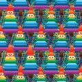 Rainbow pine tree cartoon symmetry seamless pattern