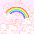 Rainbow in the pink cloud. Beautiful magic background