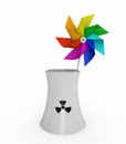 Rainbow pinwheel over nuclear industry