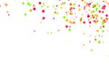 Rainbow Polka Background White Vector. Confetti Carnaval Design. Graphic Template. Orange Geometric New Illustration. Blue