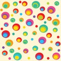 Rainbow polka dot background in red, green, pink, orange, blue and yellow