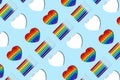 Rainbow popit markers, notepad blue seamless pattern