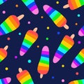 Rainbow Popsicle Seamless Vector Pattern On navy blue Background. Ice Cream pattern for kids textile Royalty Free Stock Photo