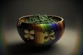 Rainbow pot with decorative gold four-leaf clovers and clover plant inside Royalty Free Stock Photo