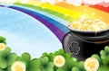 Rainbow and pot with gold Royalty Free Stock Photo