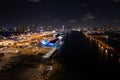 Rainbow pride colors Royal Caribbean cruise ship terminal Port Miami night aerial photo Royalty Free Stock Photo