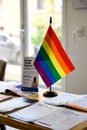 Rainbow Pride Flag Displayed At Mental Health Support And Information Desk Royalty Free Stock Photo