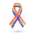 Rainbow Pride flag ribbon with heart elements. LGBT community and movement of sexual minorities. LGBT Pride Month