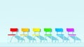 Rainbow Pride LGBTQ Inclusive School Chairs Lined Up in a Row with Pale Pastel Blue Background