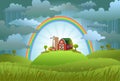 The rainbow protects the small farm