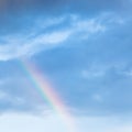 Rainbow in rain clouds in blue evening sky Royalty Free Stock Photo