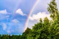 Rainbow after rain in a cloudy sky among clouds Royalty Free Stock Photo